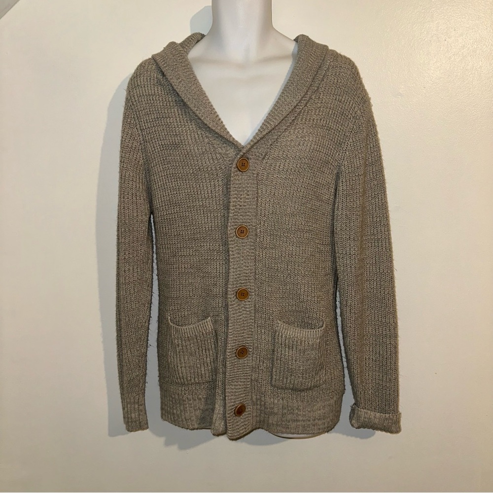 Men’s carbon button up cardigan in Tan size medium